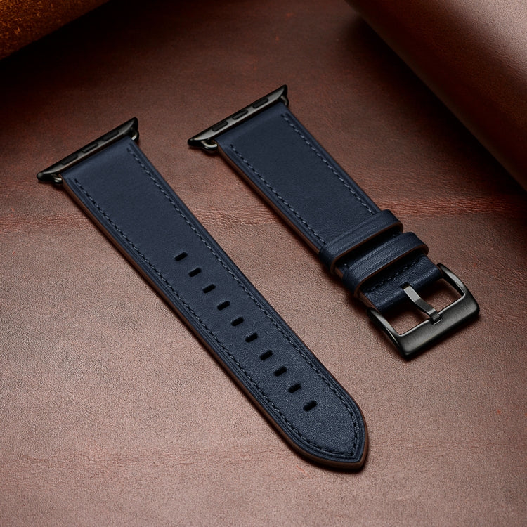 Classic Cowhide Genuine Leather Watch Band For Apple Watch Ultra 49mm / Series 8&7 45mm / SE 2&6&SE&5&4 44mm / 3&2&1 42mm(Dark Blue)