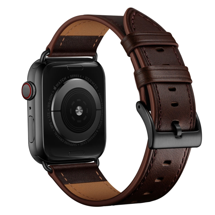 Classic Cowhide Genuine Leather Watch Band For Apple Watch Ultra 49mm / Series 8&7 45mm / SE 2&6&SE&5&4 44mm / 3&2&1 42mm(Dark Brown)