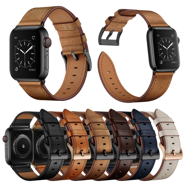 Classic Cowhide Genuine Leather Watch Band For Apple Watch Ultra 49mm / Series 8&7 45mm / SE 2&6&SE&5&4 44mm / 3&2&1 42mm(Dark Blue)