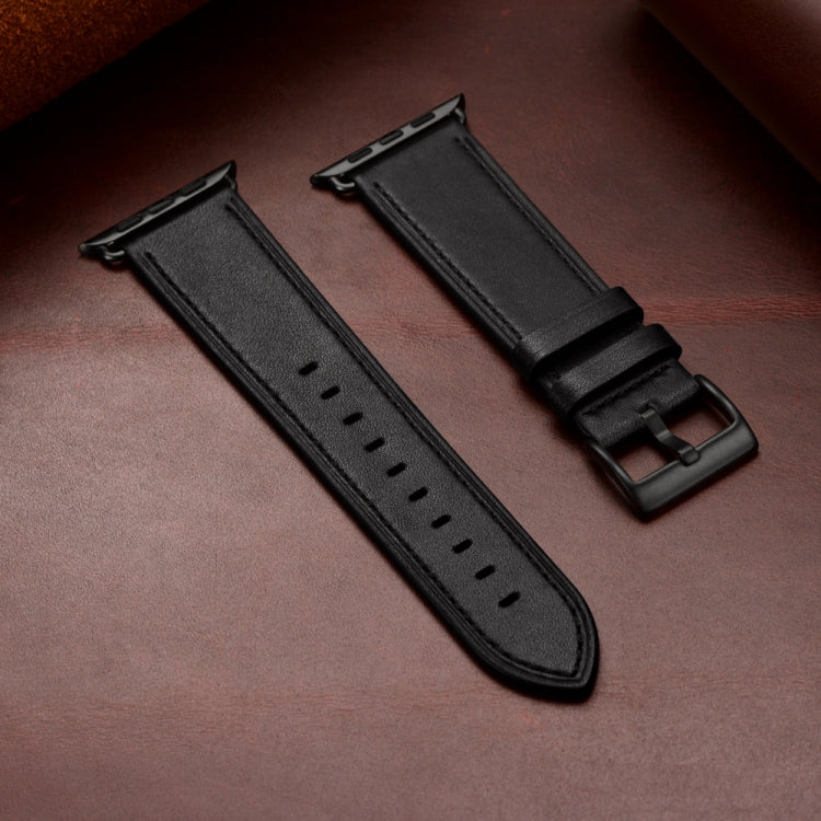 Classic Cowhide Genuine Leather Watch Band For Apple Watch Series 8&7 41mm / SE 2&6&SE&5&4 40mm / 3&2&1 38mm(Black)