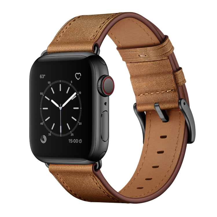 Classic Cowhide Genuine Leather Watch Band For Apple Watch Series 8&7 41mm / SE 2&6&SE&5&4 40mm / 3&2&1 38mm(Red Brown)