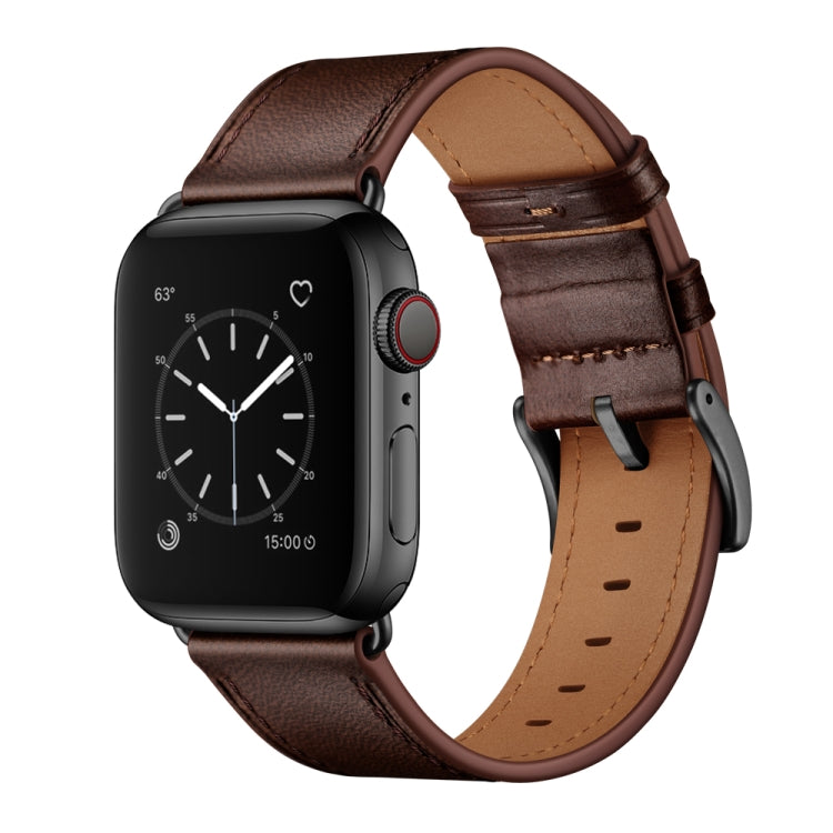 Classic Cowhide Genuine Leather Watch Band For Apple Watch Series 8&7 41mm / SE 2&6&SE&5&4 40mm / 3&2&1 38mm(Dark Brown)