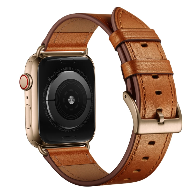 Classic Cowhide Genuine Leather Watch Band For Apple Watch Series 8&7 41mm / SE 2&6&SE&5&4 40mm / 3&2&1 38mm(Brown)