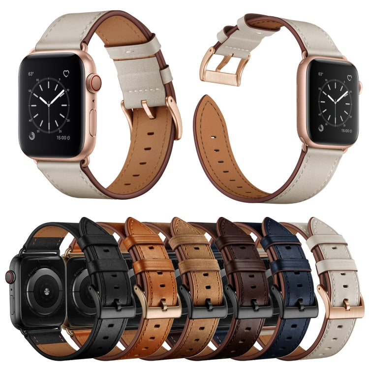 Classic Cowhide Genuine Leather Watch Band For Apple Watch Series 8&7 41mm / SE 2&6&SE&5&4 40mm / 3&2&1 38mm(Red Brown)