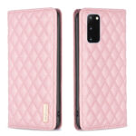 For Samsung Galaxy S20 Diamond Lattice Magnetic Leather Flip Phone Case(Pink)