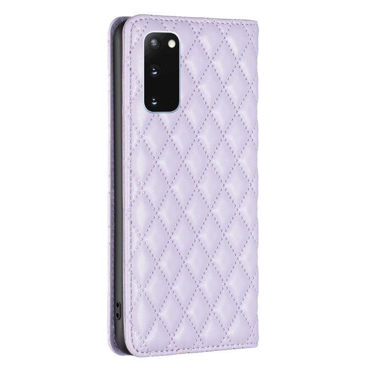 For Samsung Galaxy S20 Diamond Lattice Magnetic Leather Flip Phone Case(Purple)