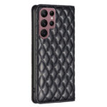 For Samsung Galaxy S22 Ultra 5G Diamond Lattice Magnetic Leather Flip Phone Case(Black)