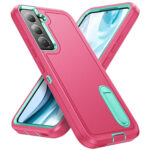 For Samsung Galaxy S23 5G 3 in 1 Rugged Holder Phone Case(Pink+Blue)