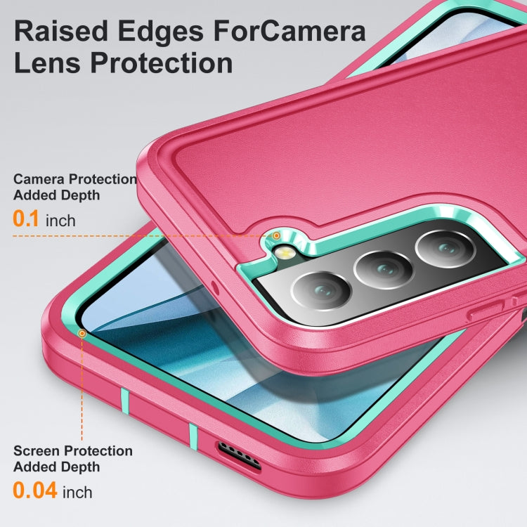 For Samsung Galaxy S23 5G 3 in 1 Rugged Holder Phone Case(Pink+Blue)