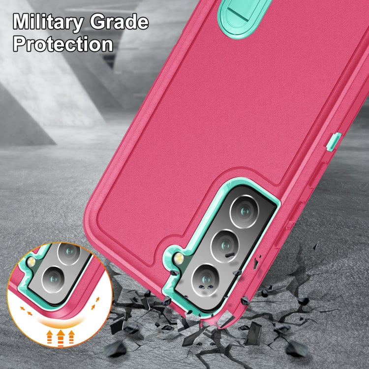 For Samsung Galaxy S23 5G 3 in 1 Rugged Holder Phone Case(Pink+Blue)