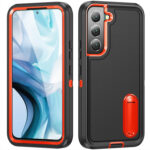 For Samsung Galaxy S23 5G 3 in 1 Rugged Holder Phone Case(Black+Orange)