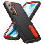 For Samsung Galaxy S23 5G 3 in 1 Rugged Holder Phone Case(Black+Orange)