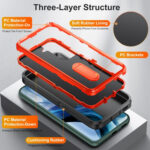 For Samsung Galaxy S23 5G 3 in 1 Rugged Holder Phone Case(Black+Orange)