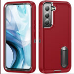 For Samsung Galaxy S23 5G 3 in 1 Rugged Holder Phone Case(Red+Black)