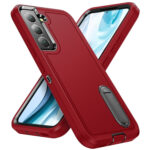 For Samsung Galaxy S23 5G 3 in 1 Rugged Holder Phone Case(Red+Black)