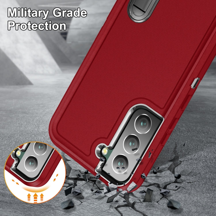 For Samsung Galaxy S23 5G 3 in 1 Rugged Holder Phone Case(Red+Black)