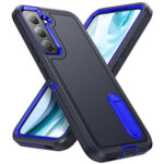 For Samsung Galaxy S23 5G 3 in 1 Rugged Holder Phone Case(Dark Blue+Sapphire Blue)