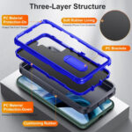 For Samsung Galaxy S23 5G 3 in 1 Rugged Holder Phone Case(Dark Blue+Sapphire Blue)