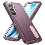 For Samsung Galaxy S23 5G 3 in 1 Rugged Holder Phone Case(Purple+Pink)