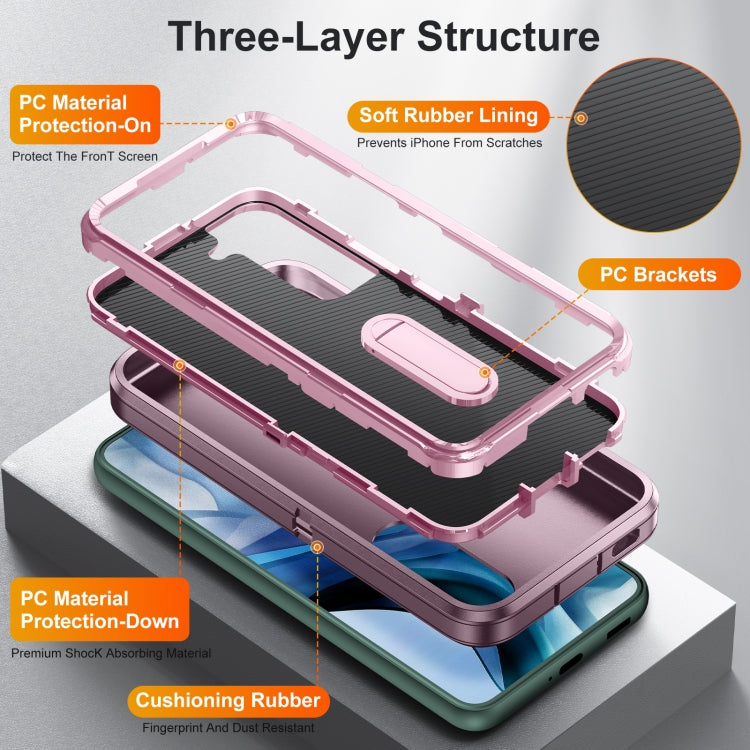 For Samsung Galaxy S23+ 5G 3 in 1 Rugged Holder Phone Case(Purple+Pink)