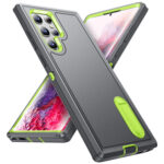 For Samsung Galaxy S23 ultra 5G 3 in 1 Rugged Holder Phone Case(Grey+Green)