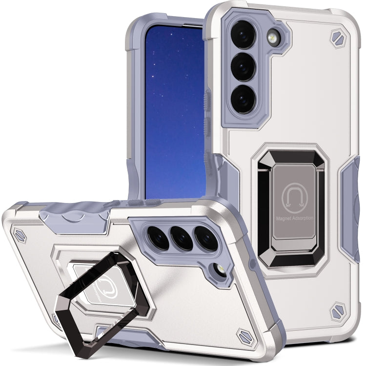 For Samsung Galaxy S23 5G Ring Holder Non-slip Shockproof Armor Phone Case(White)