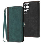 For Samsung Galaxy S22 Ultra 5G Side Buckle Double Fold Hand Strap Leather Phone Case(Dark Green)