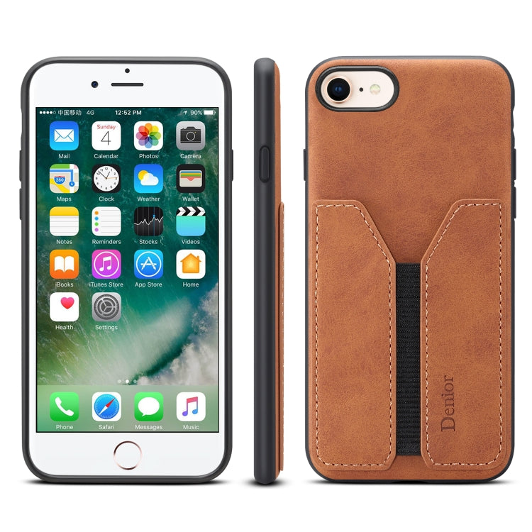 For iPhone SE 2022 / SE 2020 / 7 / 8 Denior DV Elastic Card PU Back Cover Phone Case(Brown)