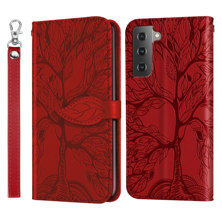 For Samsung Galaxy S23 5G Life Tree Embossing Pattern Leather Phone Case(Red)