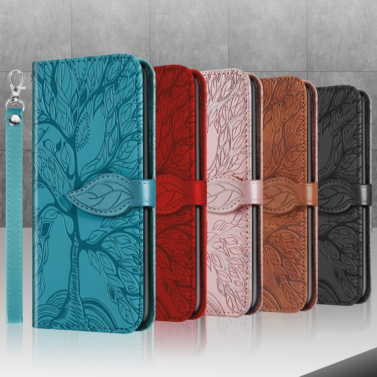 For Samsung Galaxy S23 5G Life Tree Embossing Pattern Leather Phone Case(Red)