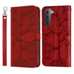 For Samsung Galaxy S23+ 5G Life Tree Embossing Pattern Leather Phone Case(Red)