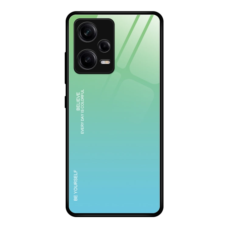 For Xiaomi Redmi Note 12 Pro China Gradient Color Glass Phone Case(Green Cyan)