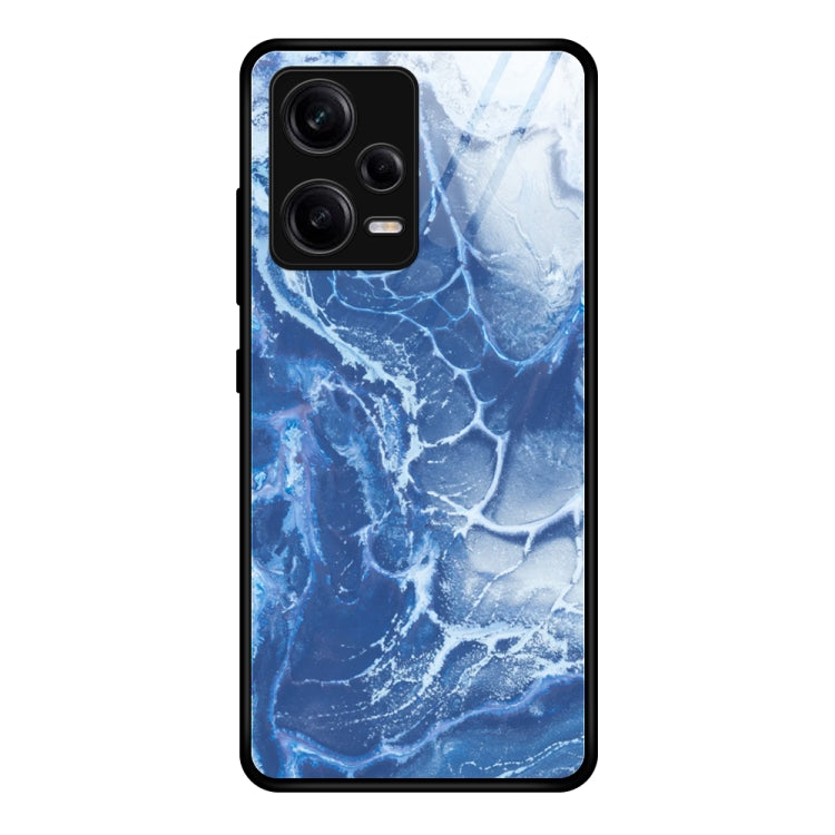 For Xiaomi Redmi Note 12 Pro China Marble Pattern Glass Phone Case(Blue Ocean)