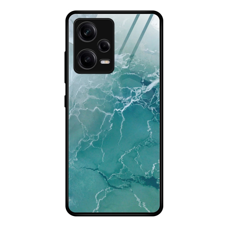 For Xiaomi Redmi Note 12 Pro China Marble Pattern Glass Phone Case(Green Ocean)