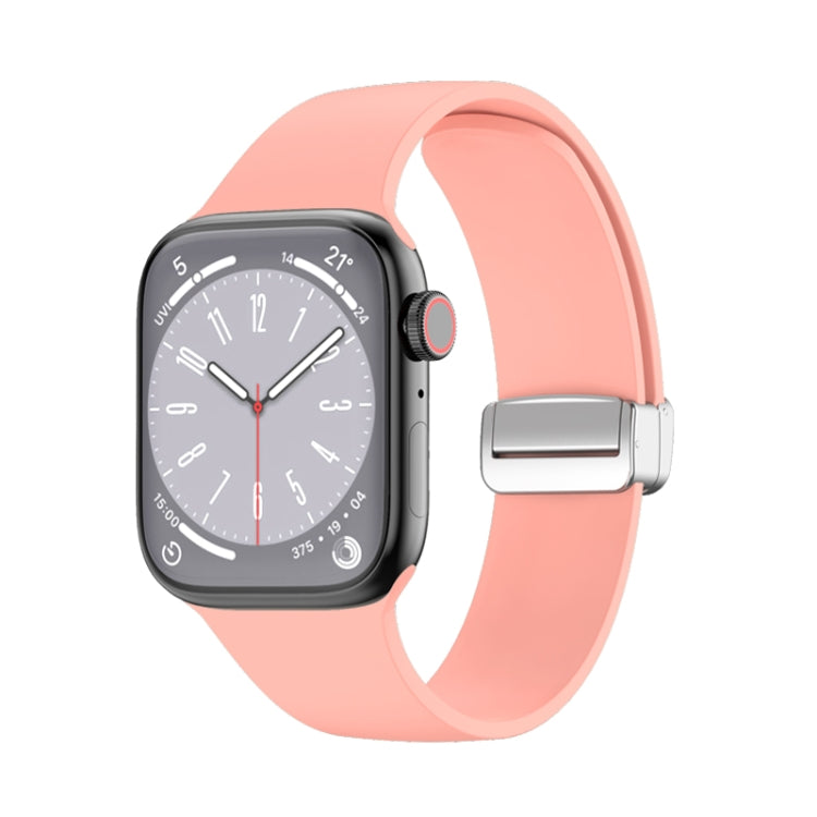 Folding Buckle Silicone Watch Band For Apple Watch Series 8&7 41mm / SE 2&6&SE&5&4 40mm / 3&2&1 38mm(Pink)