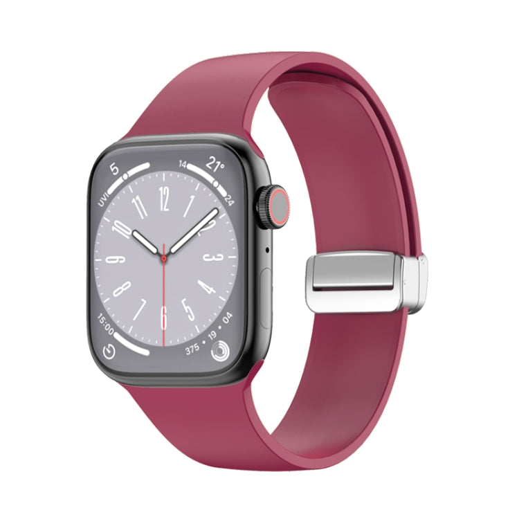 Folding Buckle Silicone Watch Band For Apple Watch Series 8&7 41mm / SE 2&6&SE&5&4 40mm / 3&2&1 38mm(Wine Red)