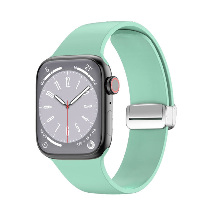 Folding Buckle Silicone Watch Band For Apple Watch Series 8&7 41mm / SE 2&6&SE&5&4 40mm / 3&2&1 38mm(Light Green)