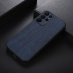 For Samsung Galaxy S23 Ultra 5G( Wood Texture PU Phone Case(Blue)