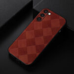 For Samsung Galaxy S23+ 5G Weave Plaid PU Phone Case(Brown)