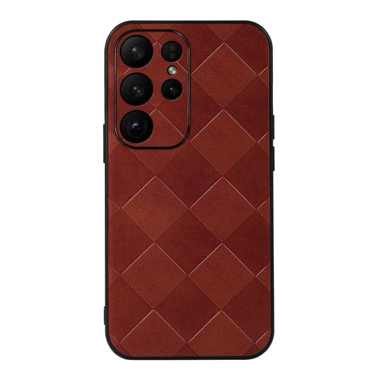 For Samsung Galaxy S23 Ultra 5G Weave Plaid PU Phone Case(Brown)