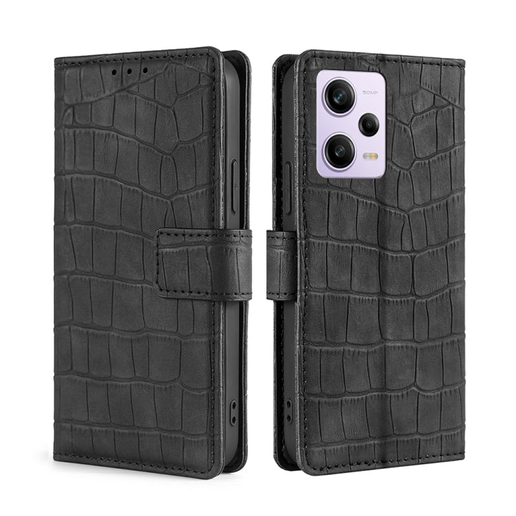 For Xiaomi Redmi Note 12 Pro China Skin Feel Crocodile Magnetic Clasp Leather Phone Case(Black)