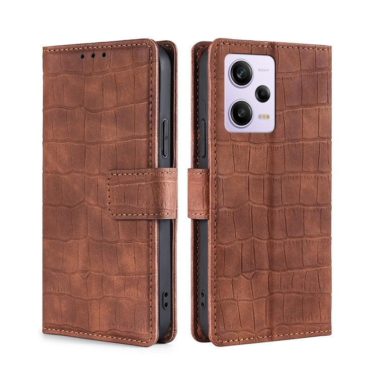 For Xiaomi Redmi Note 12 Pro China Skin Feel Crocodile Magnetic Clasp Leather Phone Case(Brown)