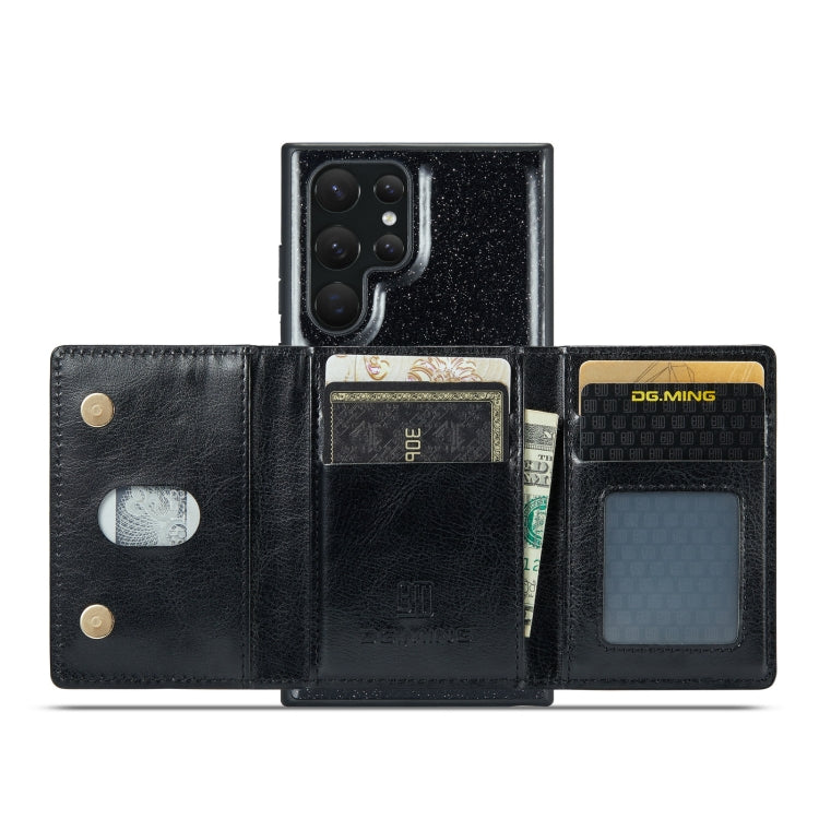 For Samsung Galaxy S22 Ultra 5G DG.MING M3 Series Glitter Powder Card Bag Leather Case(Black)