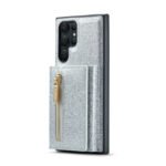 For Samsung Galaxy S22 Ultra 5G DG.MING M3 Series Glitter Powder Card Bag Leather Case(Silver)