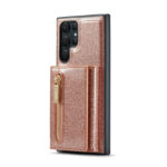 For Samsung Galaxy S22 Ultra 5G DG.MING M3 Series Glitter Powder Card Bag Leather Case(Rose Gold)