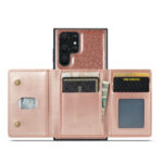 For Samsung Galaxy S22 Ultra 5G DG.MING M3 Series Glitter Powder Card Bag Leather Case(Rose Gold)