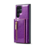 For Samsung Galaxy S22 Ultra 5G DG.MING M3 Series Glitter Powder Card Bag Leather Case(Dark Purple)