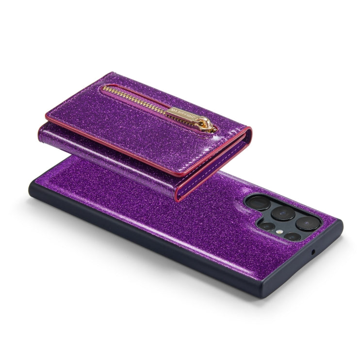 For Samsung Galaxy S22 Ultra 5G DG.MING M3 Series Glitter Powder Card Bag Leather Case(Dark Purple)