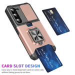 For Samsung Galaxy S23 5G Sliding Camshield Phone Case with Ring Holder & Card Slot(Rose Gold)