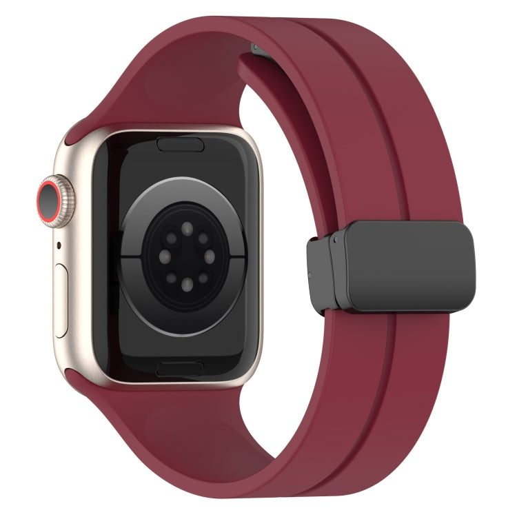 Solid Color Silicone Watch Band For Apple Watch Ultra 49mm / Series 8&7 45mm / SE 2&6&SE&5&4 44mm(Wine Red)